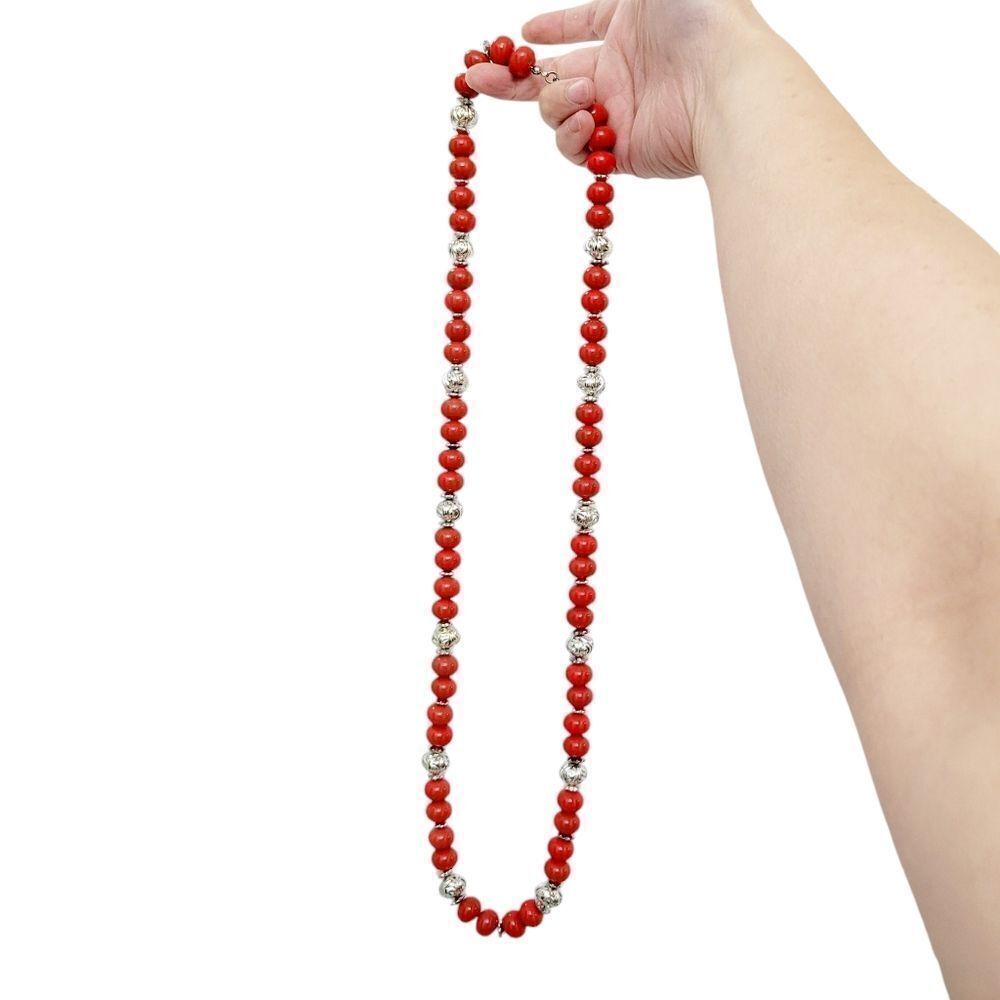 2/$20 Vintage Red & Silver Long Necklace Length: 30.5" - Picture 2 of 9